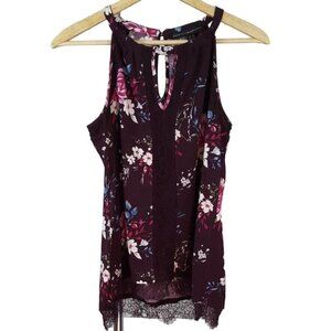 White House Black Market Sleeveless Top Purple Size Small Lace Keyhole Floral